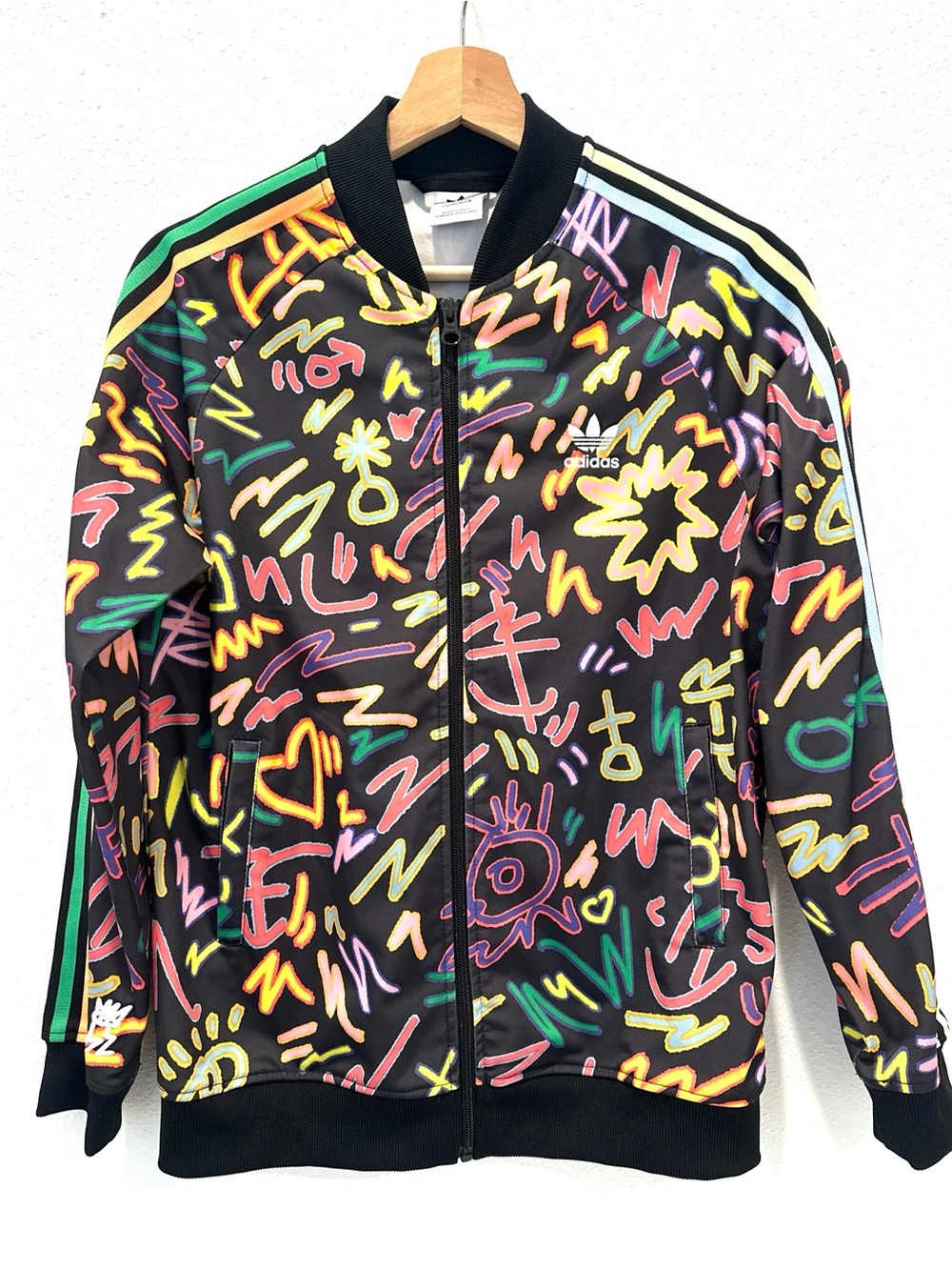 adidas Black Multicolor Graffiti-Print Bomber Jacket (Unisex) Junior 13-14yr
